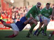 17 February 2001; Ireland's John Hayes in action against Fabien Pelous of France during the Lloyds TSB Six Nations Rugby Championship match between Ireland and France at Lansdowne Road in Dublin. Photo by Brendan Moran/Sportsfile