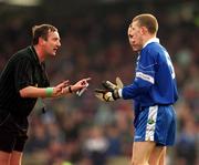 18 February 2001; Referee Aidan Mangan gestures to Kevin Doherty of Bellaghy during the AIB All-Ireland Senior Club Football Championship Semi-Final match between Crossmolina Deel Rovers and Bellaghy Wolfe Tones at Brewster Park in Enniskillen, Fermanagh. Photo by Ray McManus/Sportsfile