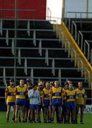 26 November 2000; Sixmilebridge players stand for the National Anthem, Amhrán na bhFiann, prior to the AIB Munster Club Hurling Championship Final match between Sixmilebridge and Mount Sion at Semple Stadium in Thurles, Tipperary. Photo by Brendan Moran/Sportsfile