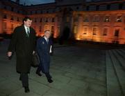23 February 2001; FAI Chief Executive Bernard O'Byrne, left, and FAI President Pat Quigley arrive at Government Buildings for their 7.30am meeting with the Taoiseach and Government Ministers. Photo by Ray McManus/Sportsfile