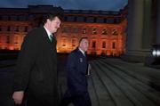 23 February 2001; FAI Chief Executive Bernard O'Byrne, left, and FAI President Pat Quigley arrive at Government Buildings for their 7.30am meeting with the Taoiseach and Government Ministers. Photo by Ray McManus/Sportsfile