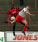 25 February 2001; Alan Carey of Cork City in action against Mark Rutherford of Bohemians during the Eircom League Premier Division match between Bohemians and Cork City at Dalymount Park in Dublin. Photo by David Maher/Sportsfile
