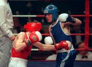 23 February 2001; Darren Campbell, Glin, Dublin, right, and Liam Cunningham, Saints, Belfast, compete in their flyweight final during the IABA Irish National Boxing Championship Finals at the National Stadium in Dublin. Photo by Damien Eagers/Sportsfile