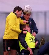 26 February 2001; Gary Breen, left, Richard Sadlier, right, and Richard Dunne contest the ball during a Republic of Ireland Training Session at the AUL Complex in Clonshaugh, Dublin. Photo by David Maher/Sportsfile