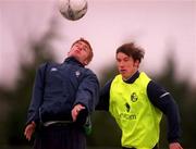 26 February 2001; Kenny Cunningham, right, in action against James O'Connor during a Republic of Ireland Training Session at the AUL Complex in Clonshaugh, Dublin. Photo by David Maher/Sportsfile