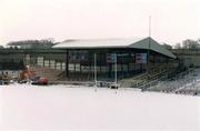 27 February 2001; A general view of a snow covered Croke Park in Dublin featuring the Nally Terrace. Photo by Brendan Moran/Sportsfile