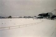 27 February 2001; A general view of a snow covered Harolds Cross Greyhound Stadium track which was to be officially opened tonight by An Taoiseach, Bertie Ahern, T.D, but due to heavy overnight snow has had to have been postponed. Photo by Damien Eagers/Sportsfile