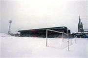 27 February 2001; A general view of a snow covered Dalymount Park in Dublin. Photo by Matt Browne/Sportsfile