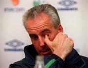 27 February 2001; Manager Mick McCarthy during a Republic of Ireland Press Conference at the Forte Posthouse Hotel Dublin Aiport following the decision to cancel the day's training due to snowfall. Photo by David Maher/Sportsfile