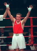 23 February 2001; John Paul Campbell, St Patricks, South Meath, celebrates victory over Kevin O'Hara, Immaculata, Belfast, in their featherweight final during the IABA Irish National Boxing Championship Finals at the National Stadium in Dublin. Photo by Damien Eagers/Sportsfile