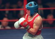 23 February 2001; John Paul Kinsella, St Fergal's, Wicklow, faces up to Paul Baker, Pegasus, Down, in their light flyweight final during the IABA Irish National Boxing Championship Finals at the National Stadium in Dublin. Photo by Damien Eagers/Sportsfile