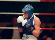 23 February 2001; Paul Baker, Pegasus, Down, faces up to John Paul Kinsella, St Fergal's, Wicklow, in their light flyweight final during the IABA Irish National Boxing Championship Finals at the National Stadium in Dublin. Photo by Damien Eagers/Sportsfile