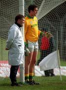 25 February 2001; Meath goalkeeper Cormac Sullivan speaks to an umpire during the Allianz National Football League Division 1B match between Meath and Derry at Páirc Tailteann in Navan, Meath. Photo by Damien Eagers/Sportsfile