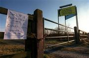 3 March 2001; A sign at Thurles Shooting Club in Tipperary, informing the public that it is closed until further notice as all sporting events in Ireland have been postponed as a precautionary measure against Foot and Mouth disease. Photo by Brendan Moran/Sportsfile