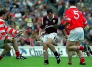 10 September 2000; Galway's David Greene kicks a goal during the All-Ireland Minor Hurling Championship Final between Cork and Galway at Croke Park in Dublin. Photo by Aoife Rice/Sportsfile