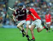 10 September 2000; Galway's Damien Hayes in action against Cork's Mark O'Connor during the All-Ireland Minor Hurling Championship Final between Cork and Galway at Croke Park in Dublin. Photo by Aoife Rice/Sportsfile