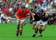 10 September 2000; Cork's Eamonn Collins in action against Brian O'Mahony of Galway during the All-Ireland Minor Hurling Championship Final between Cork and Galway at Croke Park in Dublin. Photo by Aoife Rice/Sportsfile