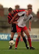 25 February 2001; Noel Hartigan of Cork City in action against Shaun Maher of Bohemians during the Eircom League Premier Division match between Bohemians and Cork City at Dalymount Park in Dublin. Photo by David Maher/Sportsfile