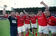 6 May 2000; Munster players, from left, Ian Fleming, Frank Sheahan, Anthony Horgan, Tom Tierney, David Wallace and Alan Quinlan celebrate following the Heineken Cup Semi-Final match between Toulouse and Munster at Stade Lescure in Bordeaux, France. Photo by Matt Browne/Sportsfile