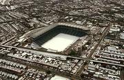 28 February 2001; An aerial view of a snow covered Croke Park in Dublin. Photo by Brendan Moran/Sportsfile