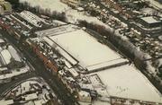 28 February 2001; An Aerial view of a snow covered Richmond Park in Inchicore, Dublin, home of St Patrick's Athletic Football Club. Photo by Brendan Moran/Sportsfile
