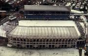 28 February 2001; An aerial view of a snow covered Lansdowne Road in Dublin. Photo by Brendan Moran/Sportsfile