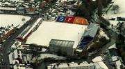 28 February 2001; An aerial view of a snow covered Tolka Park in Drumcondra, Dublin, home of Shelbourne Football Club. Photo by Brendan Moran/Sportsfile