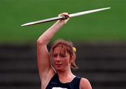 13 July 1997; Geraldine Finegan, Dunleer AC, competes in the women's javelin event during the BLÉ National Track & Field Championships at Morton Stadium in Santry, Dublin. Photo by David Maher/Sportsfile