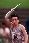 13 July 1997; Katrina Campbell, Lisburn AC, competes in the women's javelin event during the BLÉ National Track & Field Championships at Morton Stadium in Santry, Dublin. Photo by David Maher/Sportsfile