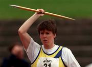 13 July 1997; Alison Moffitt, North Down AC, competes in the women's javelin event during the BLÉ National Track & Field Championships at Morton Stadium in Santry, Dublin. Photo by David Maher/Sportsfile