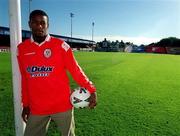 19 October 2000; New Shelbourne signing Avery John poses for a portrait at Tolka Park in Dublin. Photo by Brendan Moran/Sportsfile