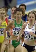 9 March 2001; Ireland's Sonia O'Sullivan (627) trails Great Britain's Kathy Butler (590) and leads Romania's Gabriela Szabo, left, in their heat of the Women's 3000 metres during the World Indoor Athletics Championships at the Athletic Pavillion in Lisbon, Portugal. Photo by Brendan Moran/Sportsfile