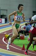 9 March 2001; Ireland's Sonia O'Sullivan (627) competes in her heat of the Women's 3000 metres during the World Indoor Athletics Championships at the Athletic Pavillion in Lisbon, Portugal. Photo by Brendan Moran/Sportsfile