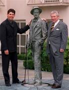 9 March 2001; Padraig Harrington poses at a sculpture of James Joyce with Dr. Tim Mahony, Chairman, Mount Juliet, at the announcement of his continuation as Mount Juliet's touring professional, at the Merrion Hotel in Dublin. Photo by Damien Eagers/Sportsfile