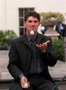 9 March 2001; Padraig Harrington demonstrates his juggling skills at the announcement of his continuation as Mount Juliet's touring professional, at the Merrion Hotel in Dublin. Photo by Damien Eagers/Sportsfile