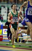 9 March 2001; Ireland's Daniel Caulfield competes in his heat of the Men's 800m during the World Indoor Athletics Championships at the Athletic Pavillion in Lisbon, Portugal. Photo by Brendan Moran/Sportsfile