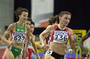 10 March 2001; Ireland's Sonia O'Sullivan (627) competes in her heat of the Women's 1500 metres event during the World Indoor Athletics Championships at the Athletic Pavillion in Lisbon, Portugal. Photo by Brendan Moran/Sportsfile