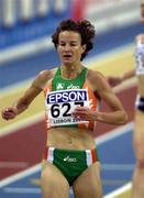 10 March 2001; Ireland's Sonia O'Sullivan (627) crosses the finish line in the final of the Women's 3000 metres event during the World Indoor Athletics Championships at the Athletic Pavillion in Lisbon, Portugal. Photo by Brendan Moran/Sportsfile