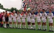 24 June 1994; Republic of Ireland players, from left, Andy Townsend, Packie Bonner, Ray Houghton, Steve Staunton, John Sheridan, Denis Irwin, Phil Babb, Terry Phelan, Tommy Coyne, Paul McGrath and Roy Keane line up prior to the the FIFA World Cup 1994 Group E match between Mexico and Republic of Ireland at the Citrus Bowl in Orlando, Florida, USA. Photo by David Maher/Sportsfile