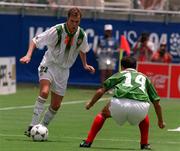 24 June 1994; Jason McAteer of Republic of Ireland faces Joaquín del Olmo of Mexico during the FIFA World Cup 1994 Group E match between Mexico and Republic of Ireland at the Citrus Bowl in Orlando, Florida, USA. Photo by David Maher/Sportsfile