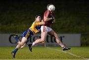 22 January 2016; Brian Hurley, Cork, in action against Martin McMahon, Clare. McGrath Cup Football Final, Cork v Clare, Mallow GAA Complex, Mallow, Co. Cork. Picture credit: David Maher / SPORTSFILE