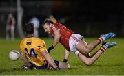 22 January 2016; Brian O'Driscoll, Cork, in action against Eoin Cleary, Clare. McGrath Cup Football Final, Cork v Clare, Mallow GAA Complex, Mallow, Co. Cork. Picture credit: David Maher / SPORTSFILE