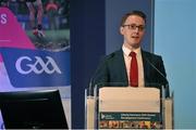 22 January 2016; Daragh Sheridan, School of Sport, University of Sterling, speaking at the Liberty Insurance GAA Annual Games Development Conference 2016. The theme of the conference was 'The Coach, The Player, The Game: Building Connections'. A range of speakers addressed issues related to the coaching and playing of gaelic games at adult level’. Croke Park, Dublin. Picture credit: Sam Barnes / SPORTSFILE