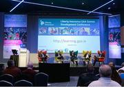 22 January 2016; The discussion panel, from left, Pat Daly, Director of GAA Games and Research, Daragh Sheridan, School of Sport, University of Sterling, John Greene, Sunday Independent, Paudi O'Neill, Chairman, GAA National Hurling Committee, and Professor David Lavallee, University of Stirling, in attendance at the Liberty Insurance GAA Annual Games Development Conference 2016. The theme of the conference was 'The Coach, The Player, The Game: Building Connections'. A range of speakers addressed issues related to the coaching and playing of gaelic games at adult level’. Croke Park, Dublin. Picture credit: Sam Barnes / SPORTSFILE