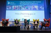 22 January 2016; The discussion panel, from left, Pat Daly, Director of GAA Games and Research, Daragh Sheridan, School of Sport, University of Sterling, John Greene, Sunday Independent, Paudi O'Neill, Chairman, GAA National Hurling Committee, and Professor David Lavallee, University of Stirling, in attendance at the Liberty Insurance GAA Annual Games Development Conference 2016. The theme of the conference was 'The Coach, The Player, The Game: Building Connections'. A range of speakers addressed issues related to the coaching and playing of gaelic games at adult level’. Croke Park, Dublin. Picture credit: Sam Barnes / SPORTSFILE