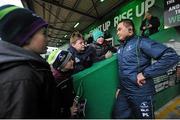 23 January 2016; Connacht head coach Pat Lam talks tactic with young Connacht supporters before the match. European Rugby Champions Cup, Pool 1, Round 6, Connacht v Enisei-STM, Sportsground, Galway. Picture credit: Seb Daly / SPORTSFILE