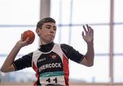 23 January 2016; Dylan Browne, Shercock A.C. competing in the shot putt during the Boys U15 Pentathlon at the GloHealth Combined National Indoor Championships. AIT International Arena, Athlone, Co. Westmeath. Picture credit: Sam Barnes / SPORTSFILE