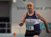 23 January 2016; Frankie Murray, Finn Valley A.C., competing in the 60m during the Master Men 50+ Pentathlon at the GloHealth Combined National Indoor Championships. AIT International Arena, Athlone, Co. Westmeath. Picture credit: Sam Barnes / SPORTSFILE
