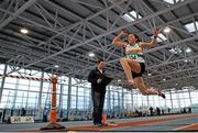 23 January 2016; Aoife Gallagher, St Abban's A.C., competing in the long jump during the Girls U15 Pentathlon at the GloHealth Combined National Indoor Championships. AIT International Arena, Athlone, Co. Westmeath. Picture credit: Sam Barnes / SPORTSFILE