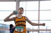 23 January 2016; Tommie Connolly, Leevale A.C., competing in the shot putt during the Boys U15 Pentathlon at the GloHealth Combined National Indoor Championships. AIT International Arena, Athlone, Co. Westmeath. Picture credit: Sam Barnes / SPORTSFILE
